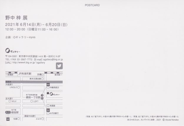 6/14~20卒業生野中梓さんが、Oギャラリー(東京)で「野中 梓 展」を開催されます。1