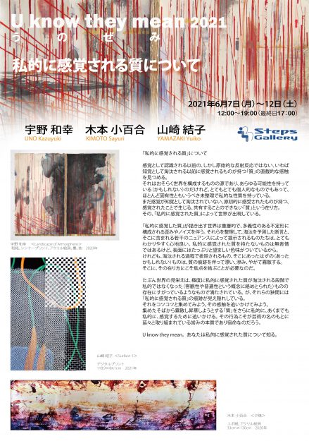 6/7~12 造形学科宇野和幸教授がSteps GalleRy（東京）で『U know they mean 2021』を開催します。0
