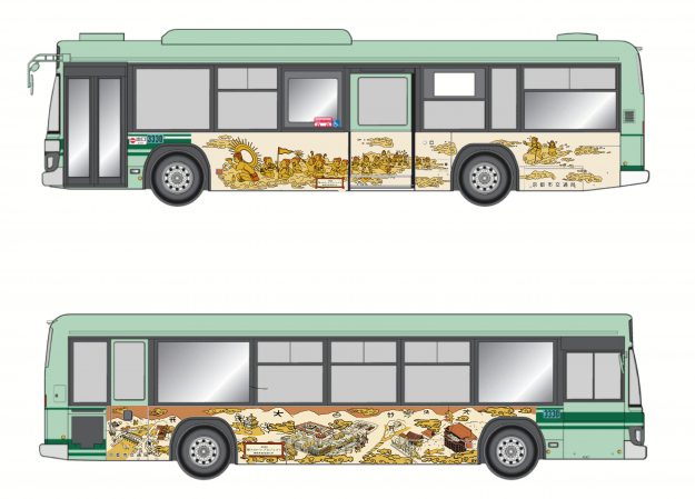 京都市交通局のラッピングバスを嵯峨美術短期大学の学生がデザインしました。1